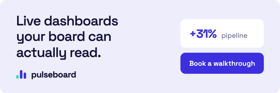 Pulseboard brand banner on lilac tint background with a Book a walkthrough call to action
